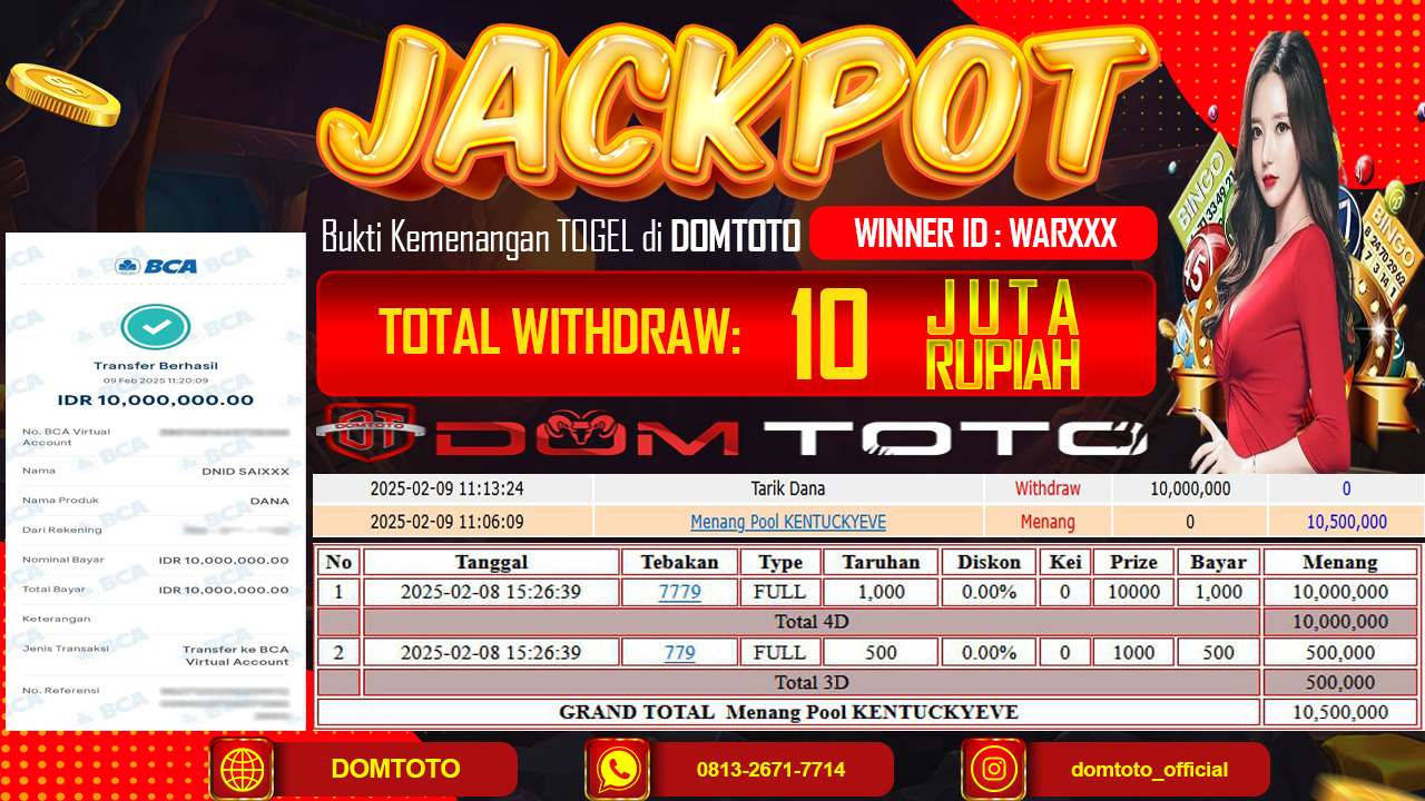 JACKPOT TOGEL KENTUCKYEVE 4D  FEBRUARI 2025